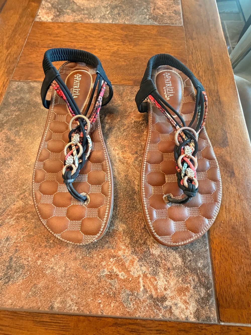 Patrizia Black Braided Multicolored Straps Padded Footbed Womens Size !0 Sandals